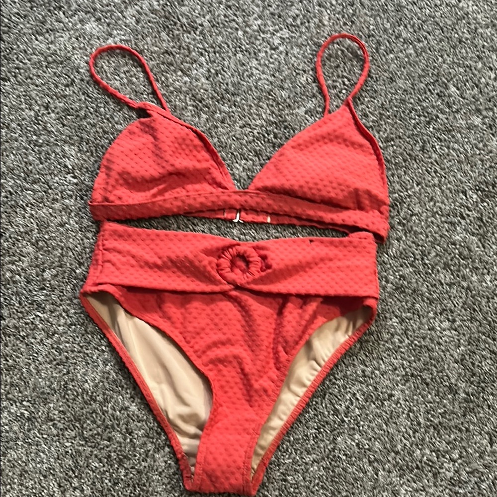 Cotton On Red/Orange Textured Bikini Set